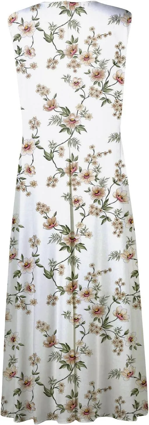 Dresses for Women 2024 Sleeveless Floral Print Maxi Dress Flowy Ruched Wrap V Neck Sundresses Spring Boho Dress