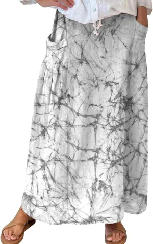 Elastic High Waist Flowy Maxi Skirts Women Boho Floral Tiered Pleated Summer Casual Long Beach Skirt