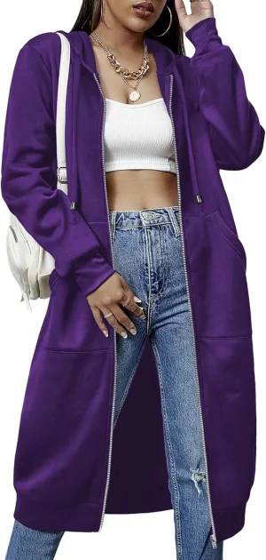 ELESOL Women Casual Zip up Fleece Hoodies Tunic Sweatshirt Long Hoodie Jacket S-XXXL