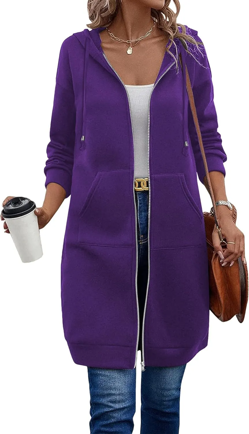 ELESOL Women Casual Zip up Fleece Hoodies Tunic Sweatshirt Long Hoodie Jacket S-XXXL
