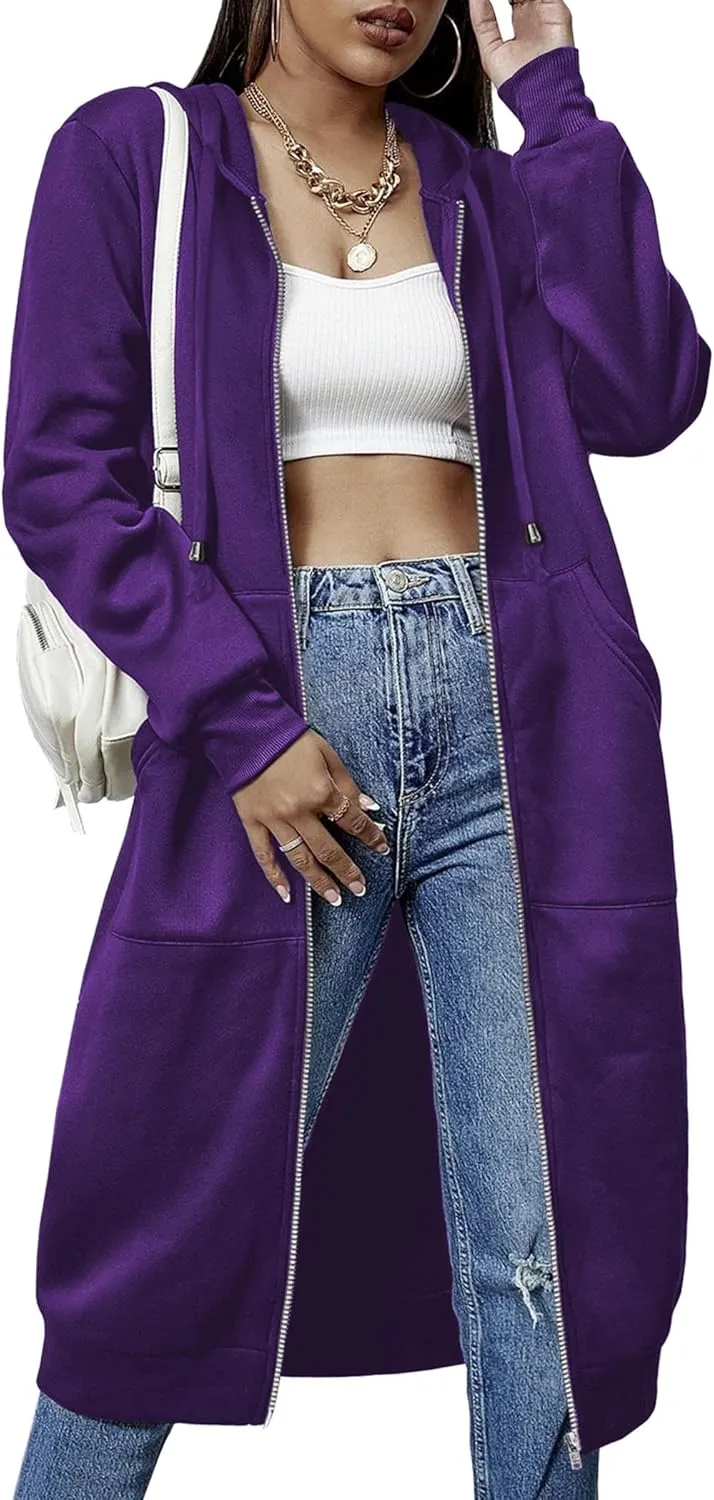 ELESOL Women Casual Zip up Fleece Hoodies Tunic Sweatshirt Long Hoodie Jacket S-XXXL