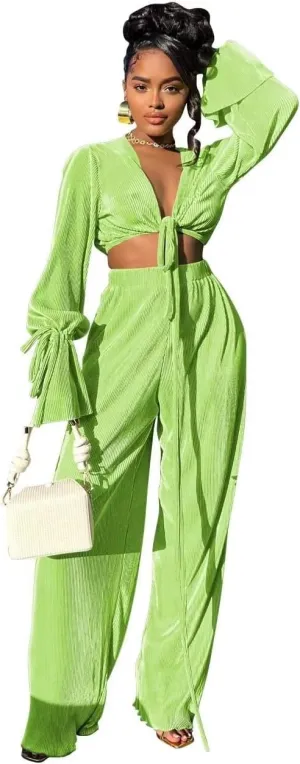 Fastkoala Women's Two Piece Outfits Casual Long Sleeve Tracksuits Sets Sexy Crop Tops Pants Set Sweatsuits