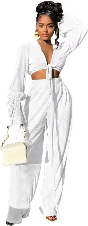 Fastkoala Women's Two Piece Outfits Casual Long Sleeve Tracksuits Sets Sexy Crop Tops Pants Set Sweatsuits