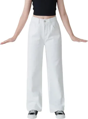 Floerns Girls High Waisted Straight Leg Jeans Denim Long Pants with Pocket