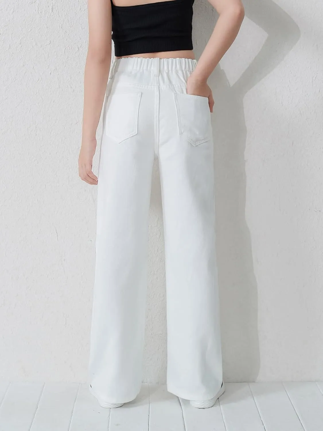 Floerns Girls High Waisted Straight Leg Jeans Denim Long Pants with Pocket