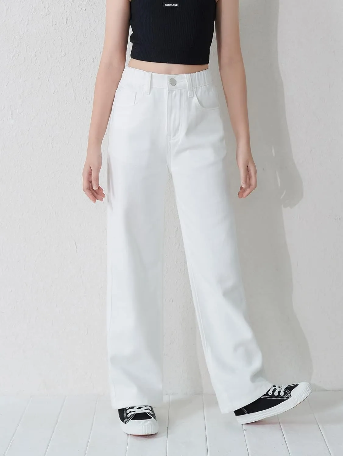 Floerns Girls High Waisted Straight Leg Jeans Denim Long Pants with Pocket