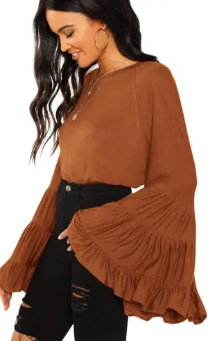 Floerns Women's 70s Western Flowy Bell Sleeve Blouse Tops Shirts