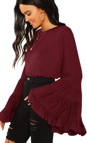 Floerns Women's 70s Western Flowy Bell Sleeve Blouse Tops Shirts