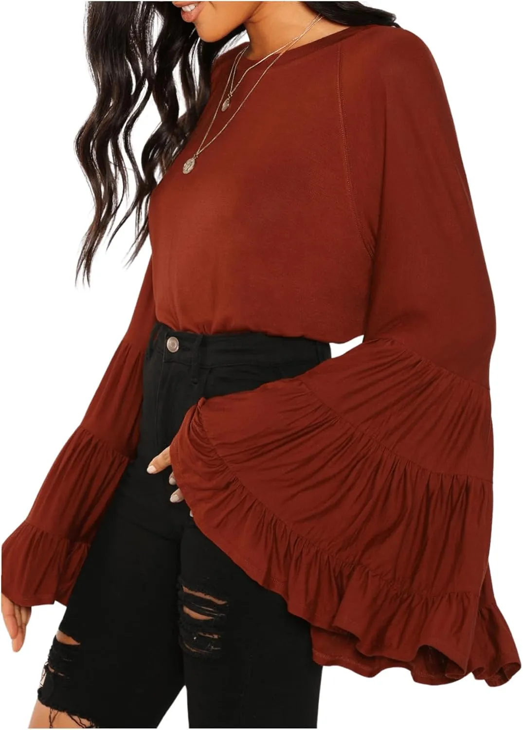 Floerns Women's 70s Western Flowy Bell Sleeve Blouse Tops Shirts