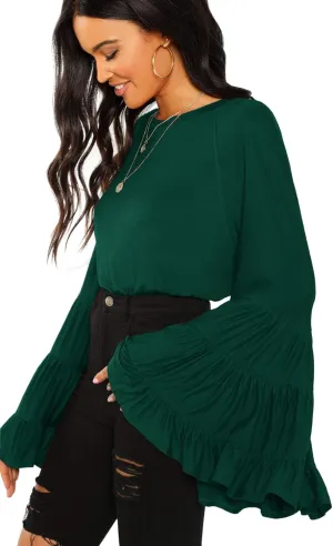Floerns Women's 70s Western Flowy Bell Sleeve Blouse Tops Shirts