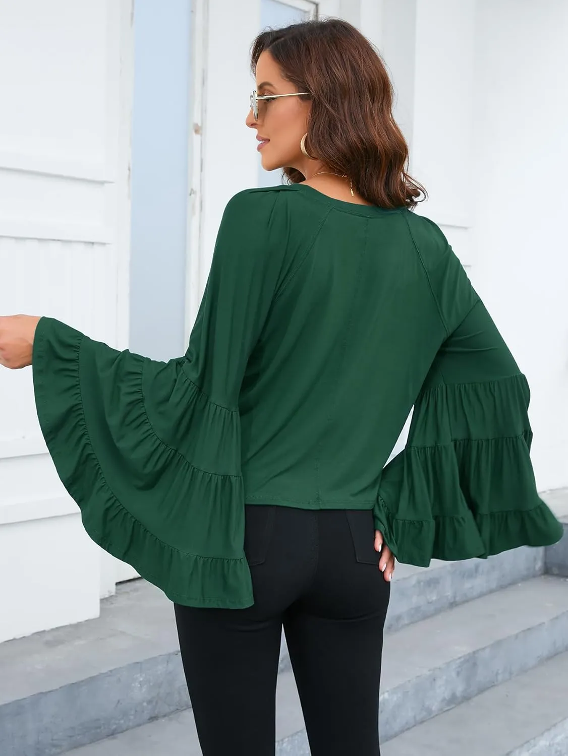 Floerns Women's 70s Western Flowy Bell Sleeve Blouse Tops Shirts
