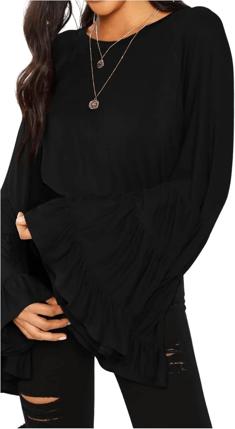 Floerns Women's 70s Western Flowy Bell Sleeve Blouse Tops Shirts