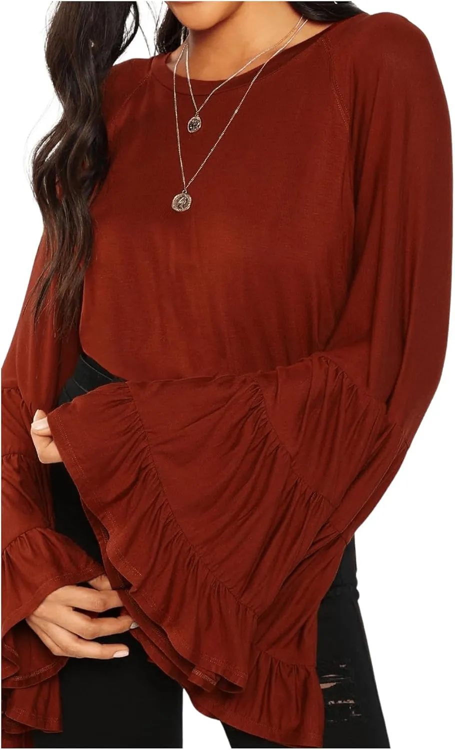 Floerns Women's 70s Western Flowy Bell Sleeve Blouse Tops Shirts