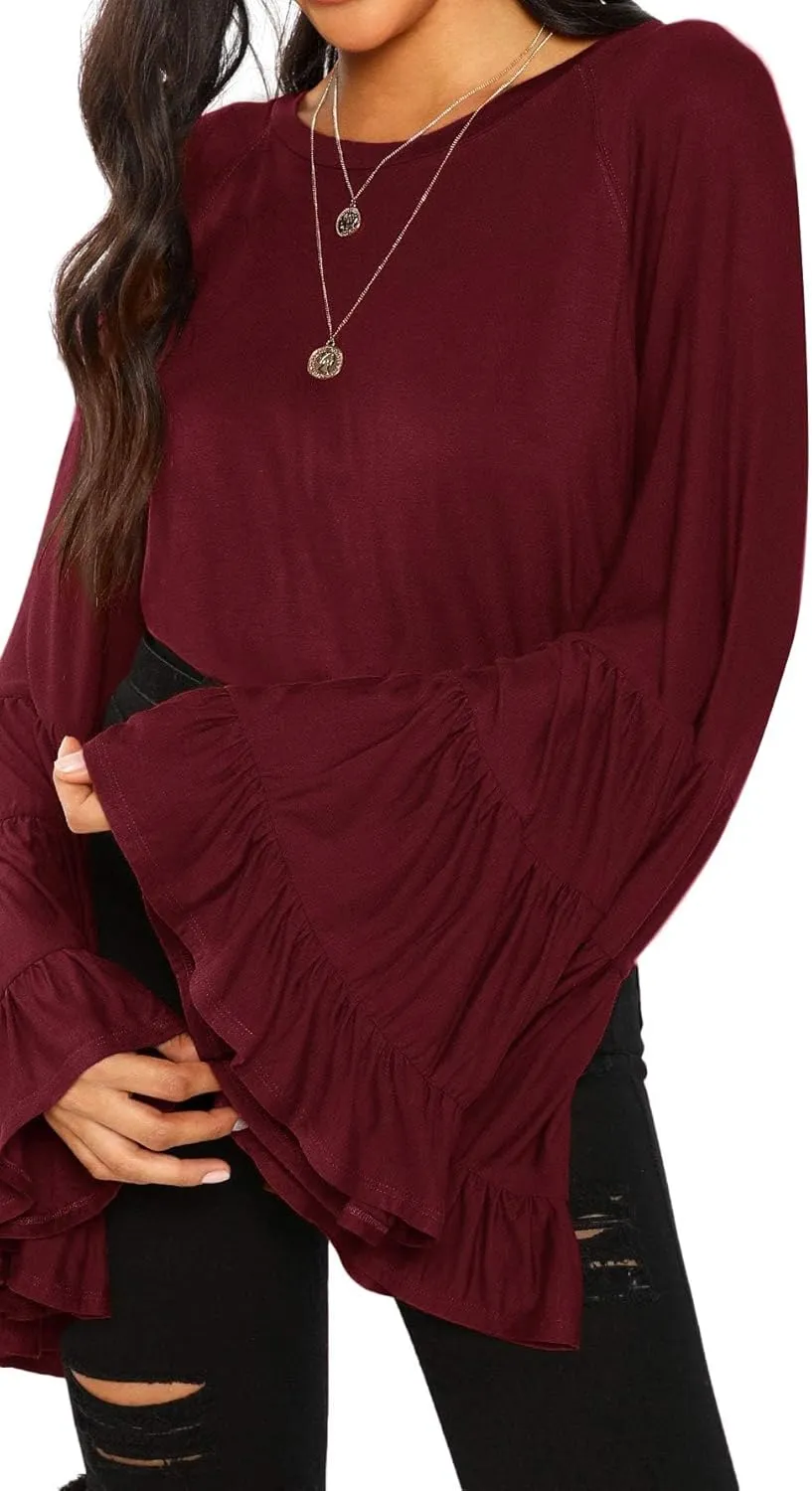 Floerns Women's 70s Western Flowy Bell Sleeve Blouse Tops Shirts