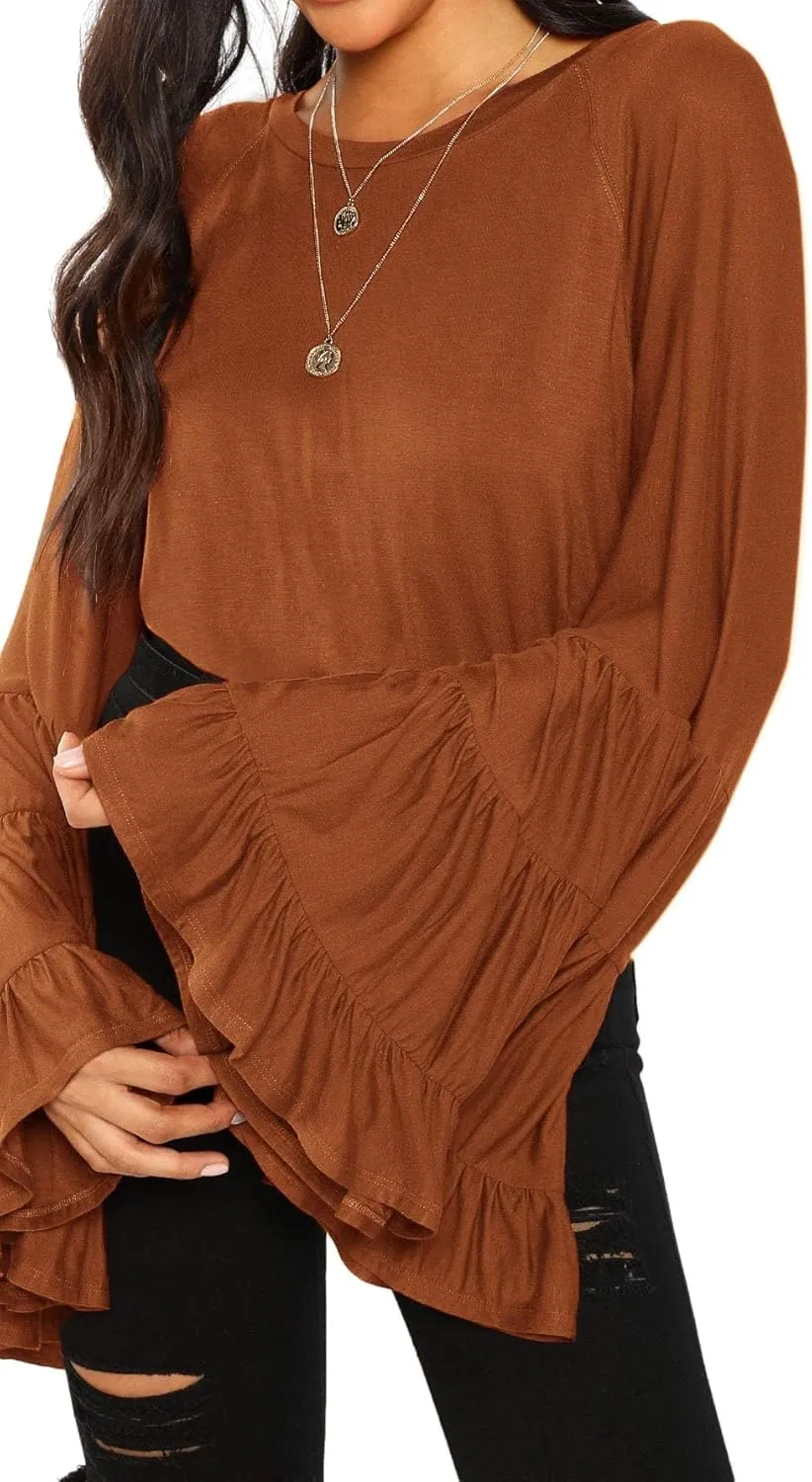 Floerns Women's 70s Western Flowy Bell Sleeve Blouse Tops Shirts