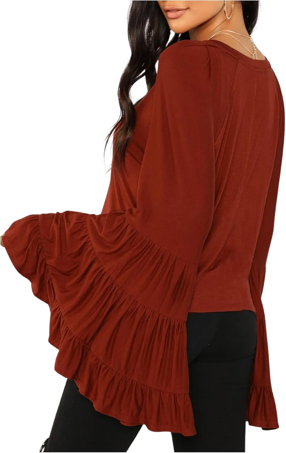 Floerns Women's 70s Western Flowy Bell Sleeve Blouse Tops Shirts