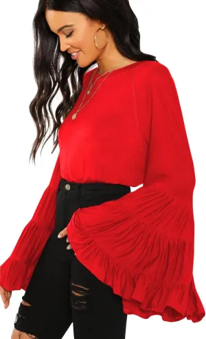 Floerns Women's 70s Western Flowy Bell Sleeve Blouse Tops Shirts