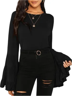 Floerns Women's 70s Western Flowy Bell Sleeve Blouse Tops Shirts