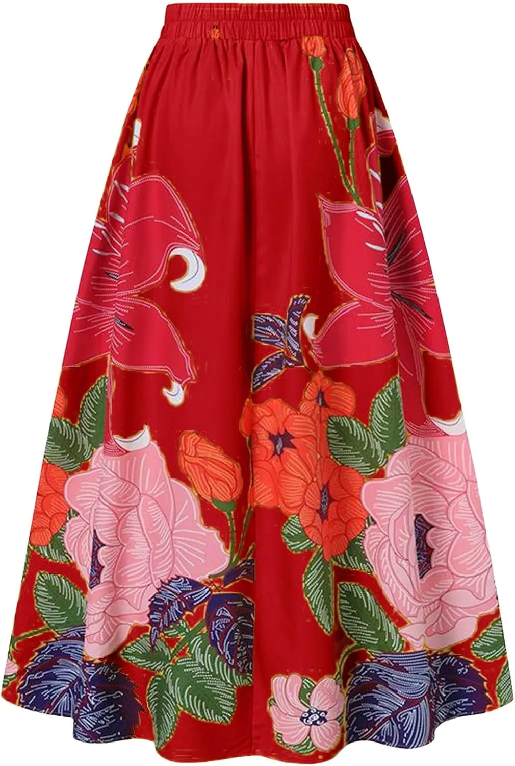 Flowy Boho Floral Printed Maxi Skirt for Women High Waisted A Line Long Skirts with Pockets Plus Size Swing Beach Dress