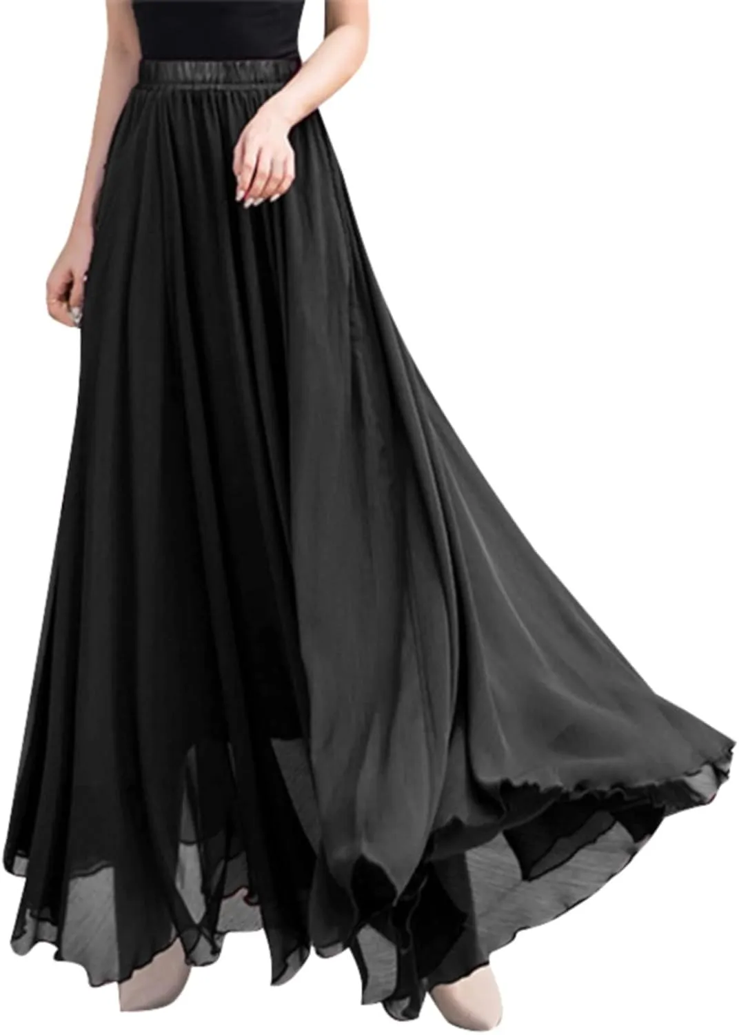 Flowy Long Maxi Skirts Women Boho Floral Elastic High Waist Tiered Pleated Summer Casual Beach Skirt