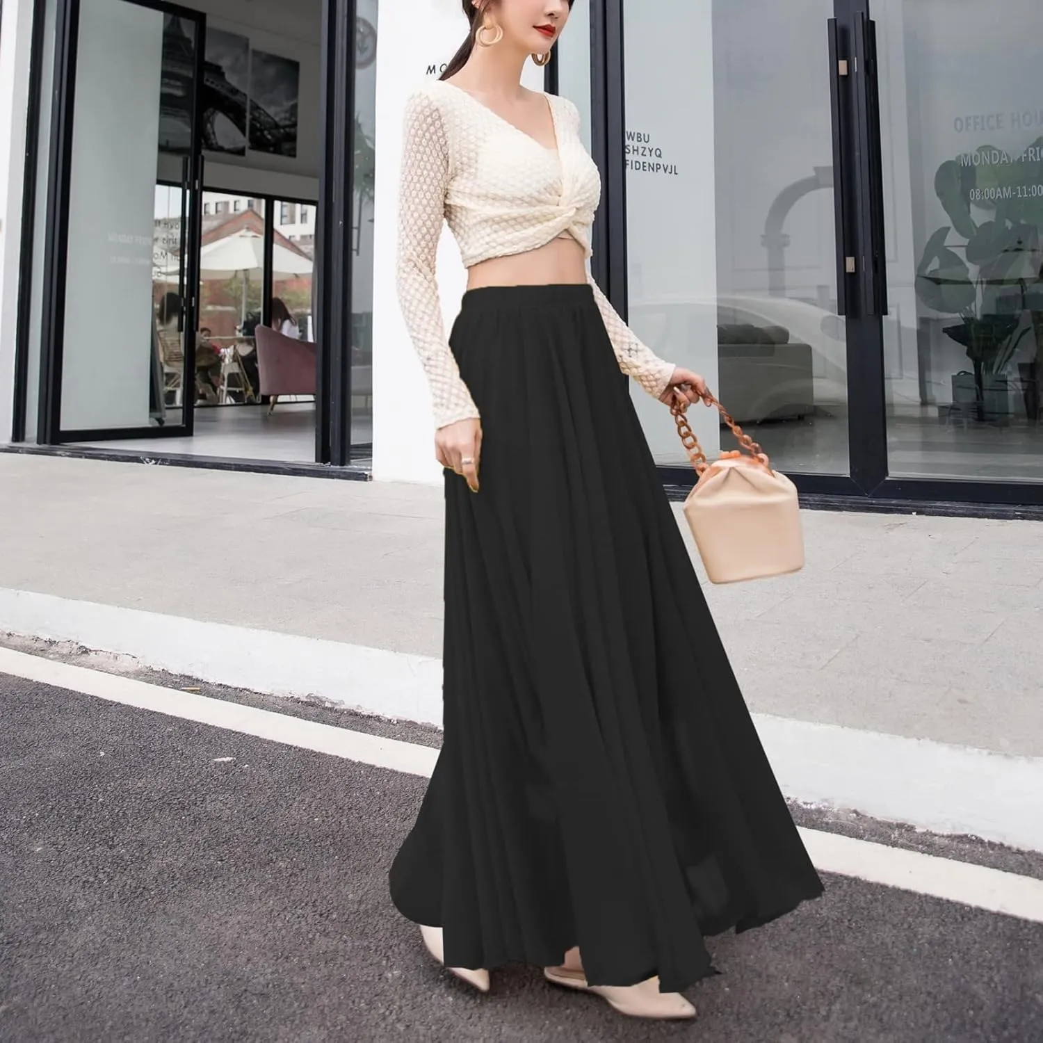 Flowy Long Maxi Skirts Women Boho Floral Elastic High Waist Tiered Pleated Summer Casual Beach Skirt