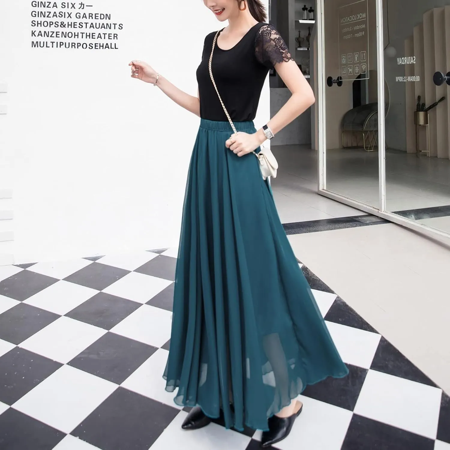 Flowy Long Maxi Skirts Women Boho Floral Elastic High Waist Tiered Pleated Summer Casual Beach Skirt