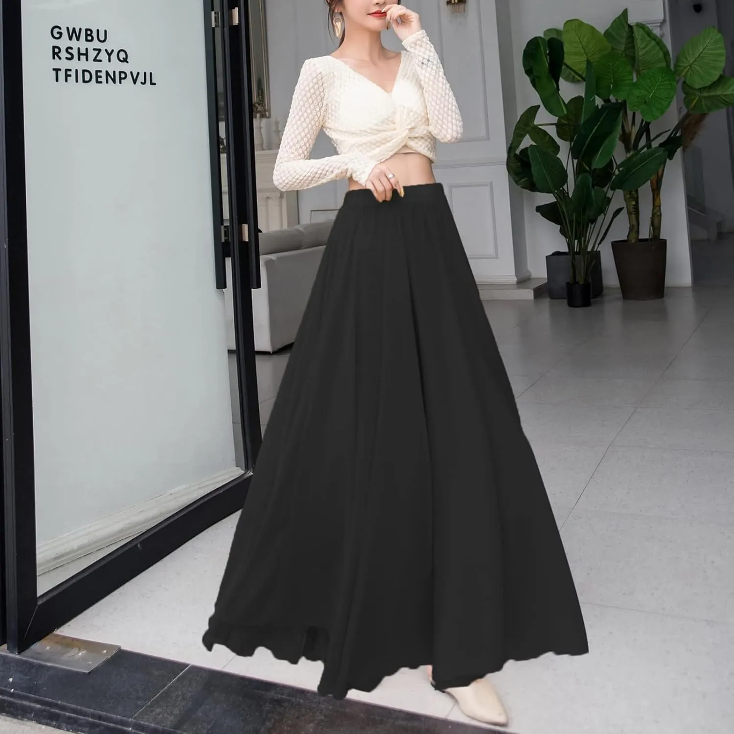 Flowy Long Maxi Skirts Women Boho Floral Elastic High Waist Tiered Pleated Summer Casual Beach Skirt