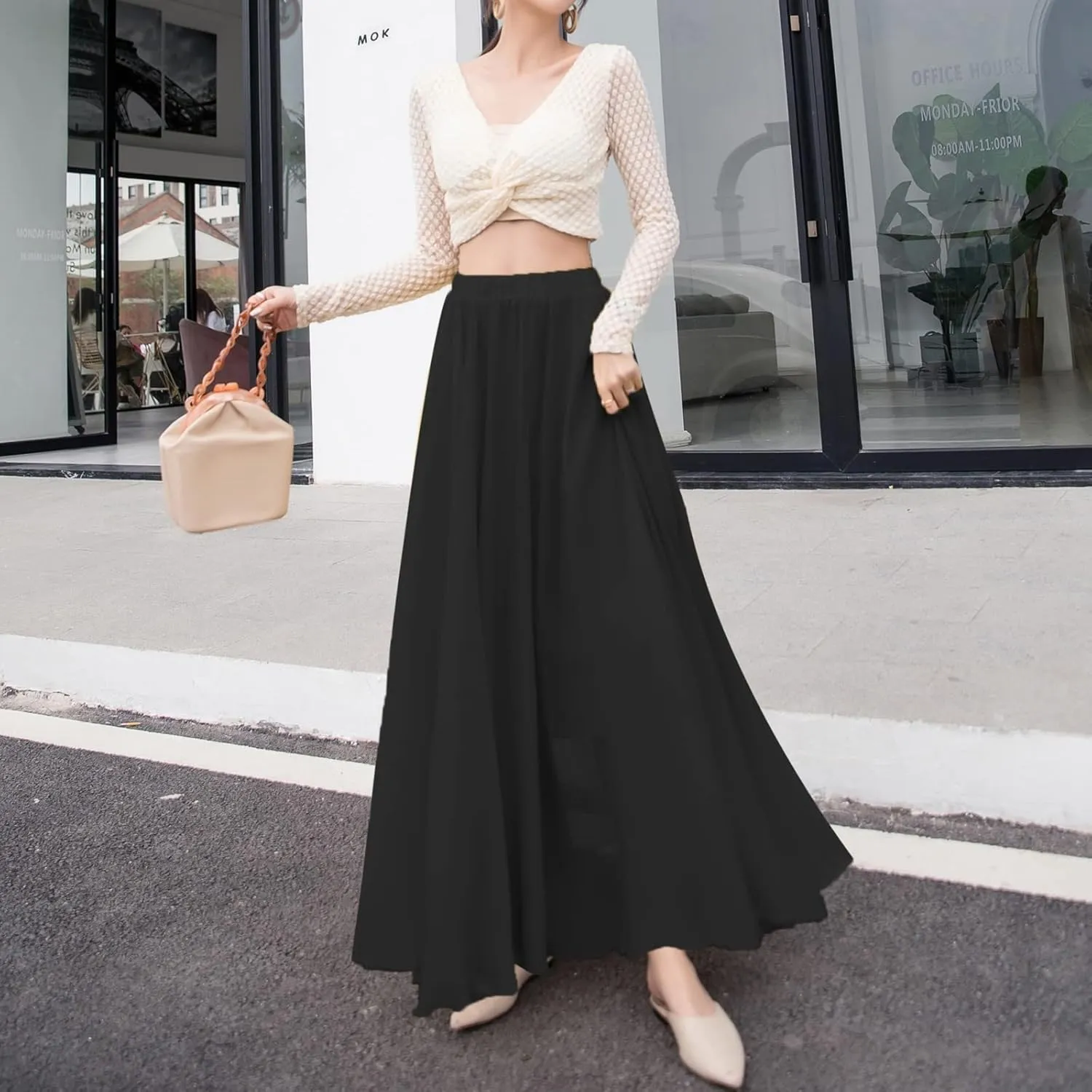 Flowy Long Maxi Skirts Women Boho Floral Elastic High Waist Tiered Pleated Summer Casual Beach Skirt