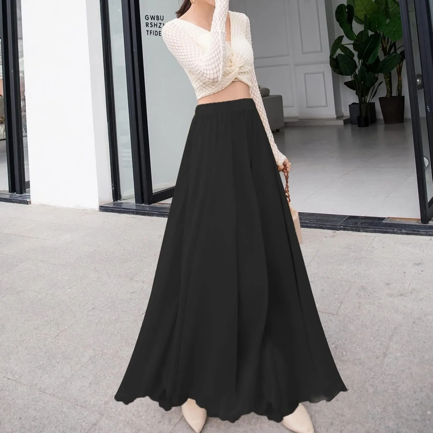 Flowy Long Maxi Skirts Women Boho Floral Elastic High Waist Tiered Pleated Summer Casual Beach Skirt