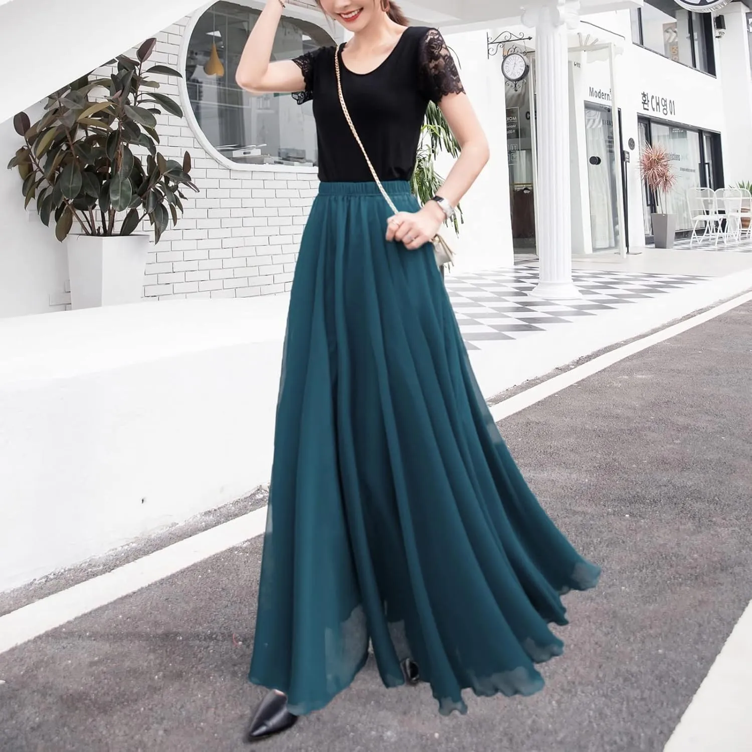 Flowy Long Maxi Skirts Women Boho Floral Elastic High Waist Tiered Pleated Summer Casual Beach Skirt