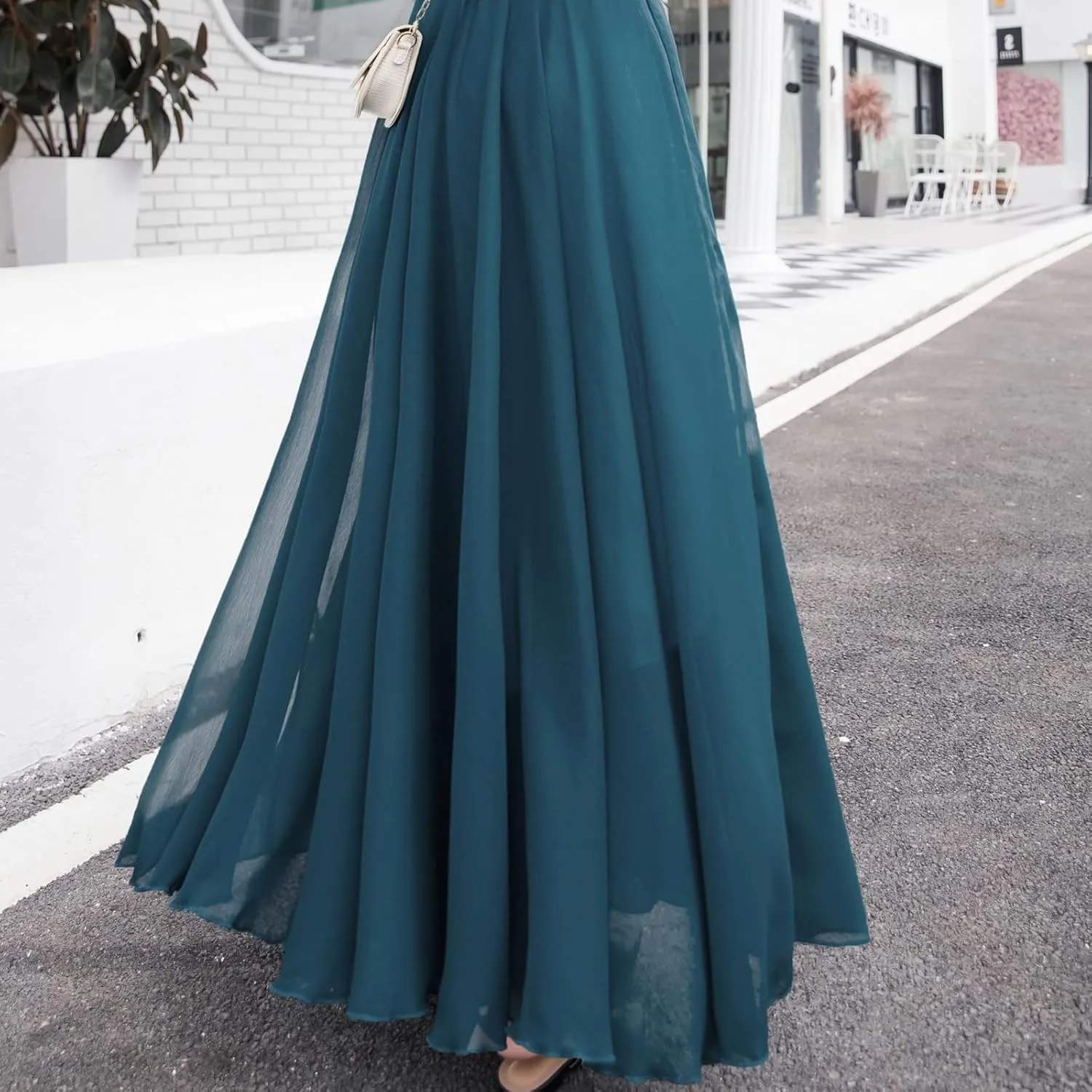 Flowy Long Maxi Skirts Women Boho Floral Elastic High Waist Tiered Pleated Summer Casual Beach Skirt