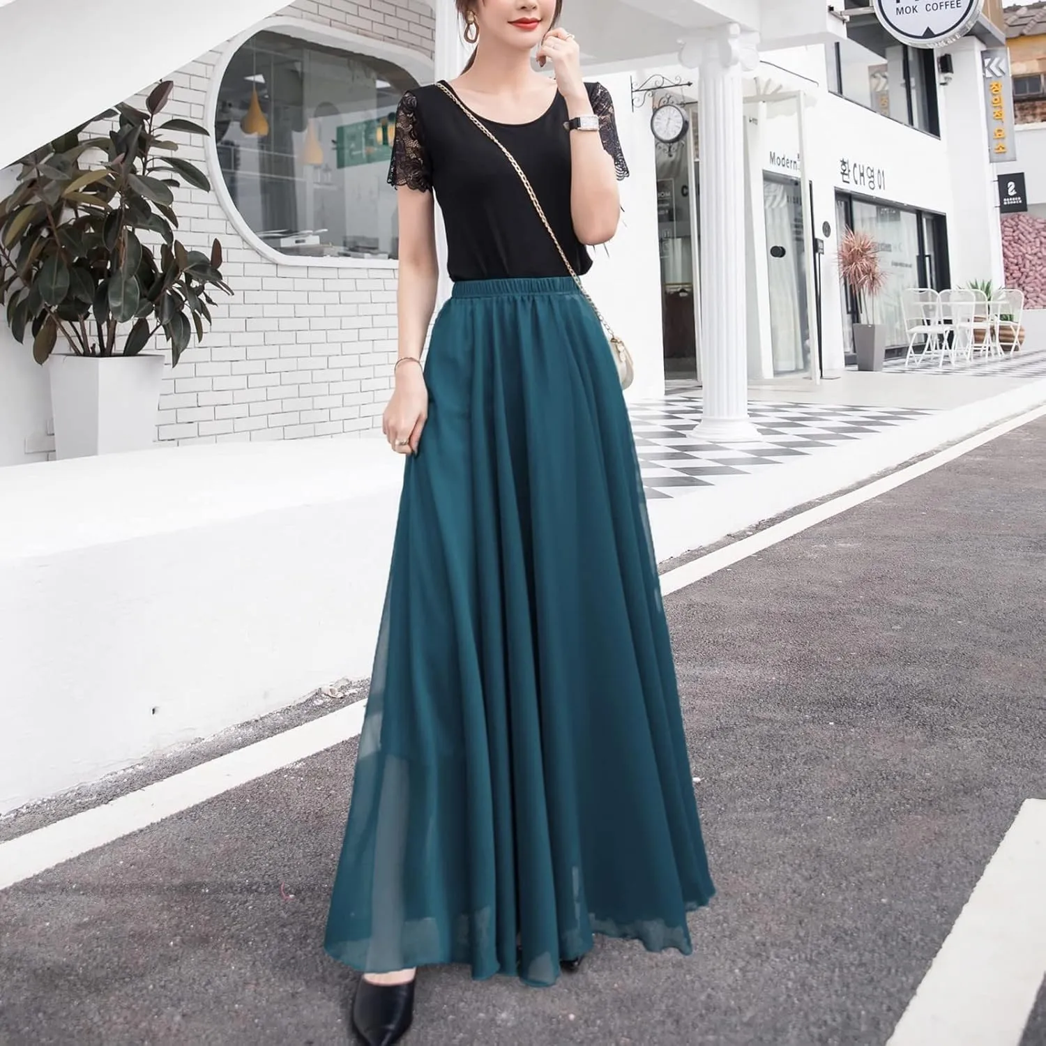 Flowy Long Maxi Skirts Women Boho Floral Elastic High Waist Tiered Pleated Summer Casual Beach Skirt