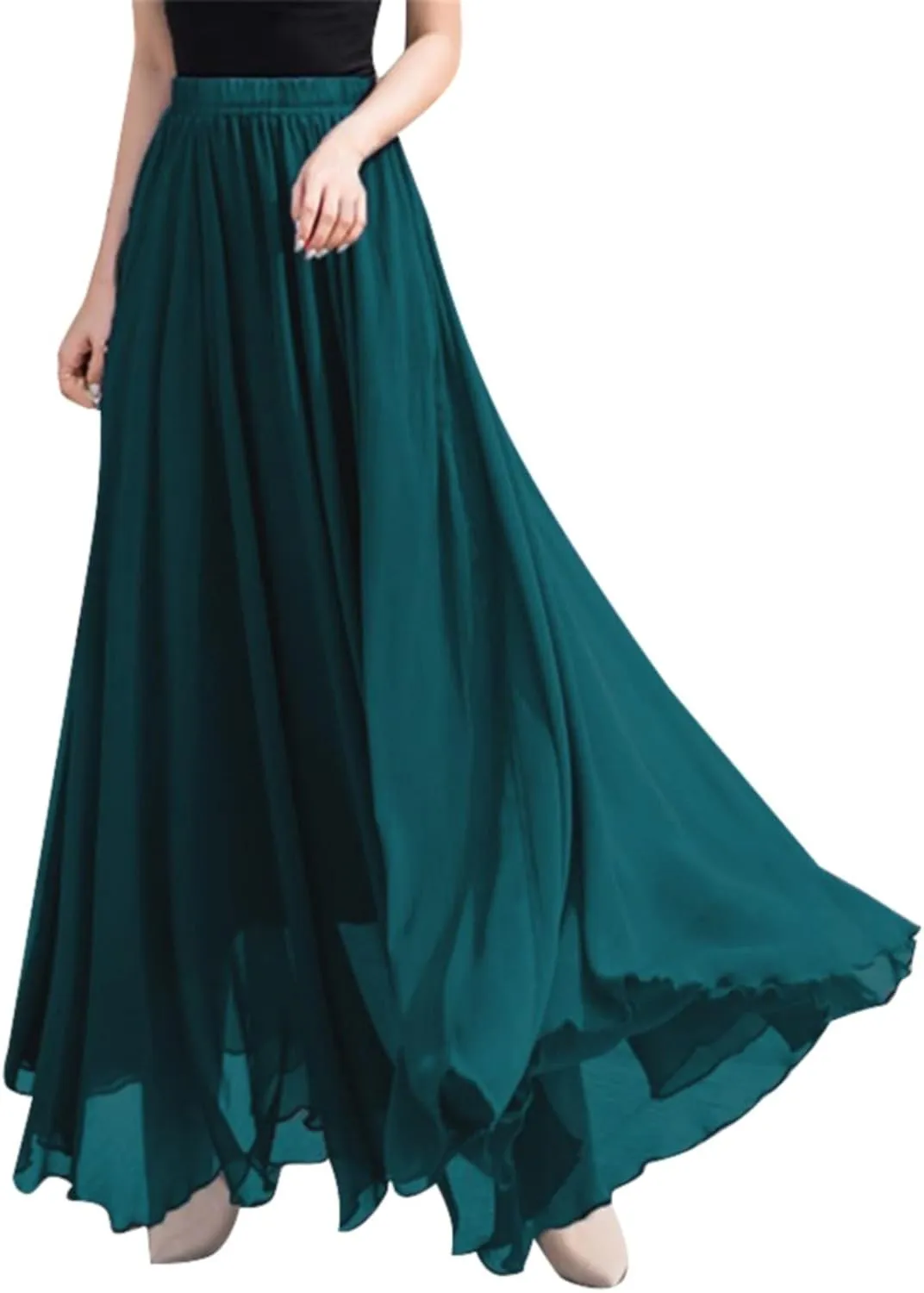 Flowy Long Maxi Skirts Women Boho Floral Elastic High Waist Tiered Pleated Summer Casual Beach Skirt