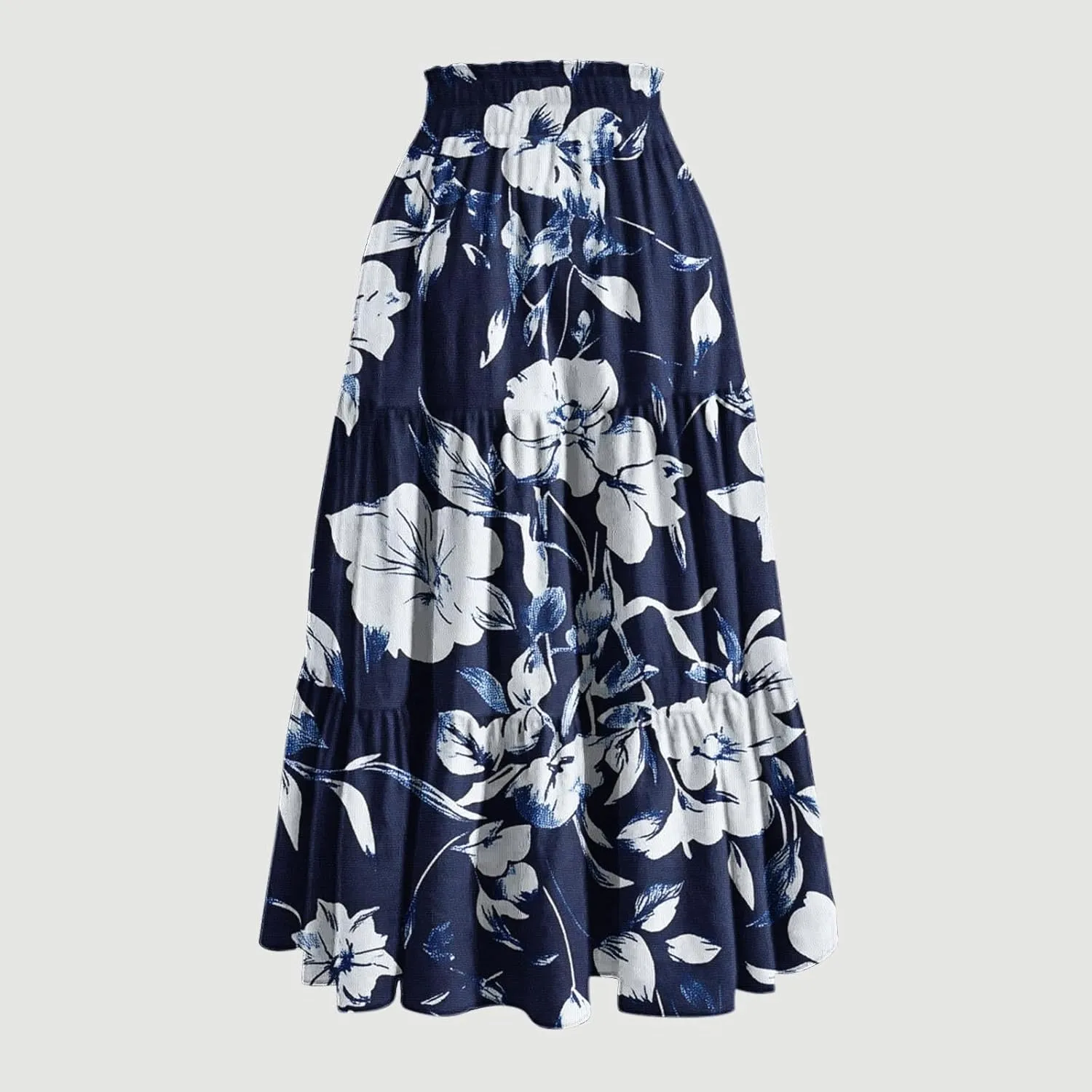 Flowy Skirts for Women Floral A Line Maxi Skirts High Waisted Elegant Tiered Summer Skirts Boho Long Beach Skirts
