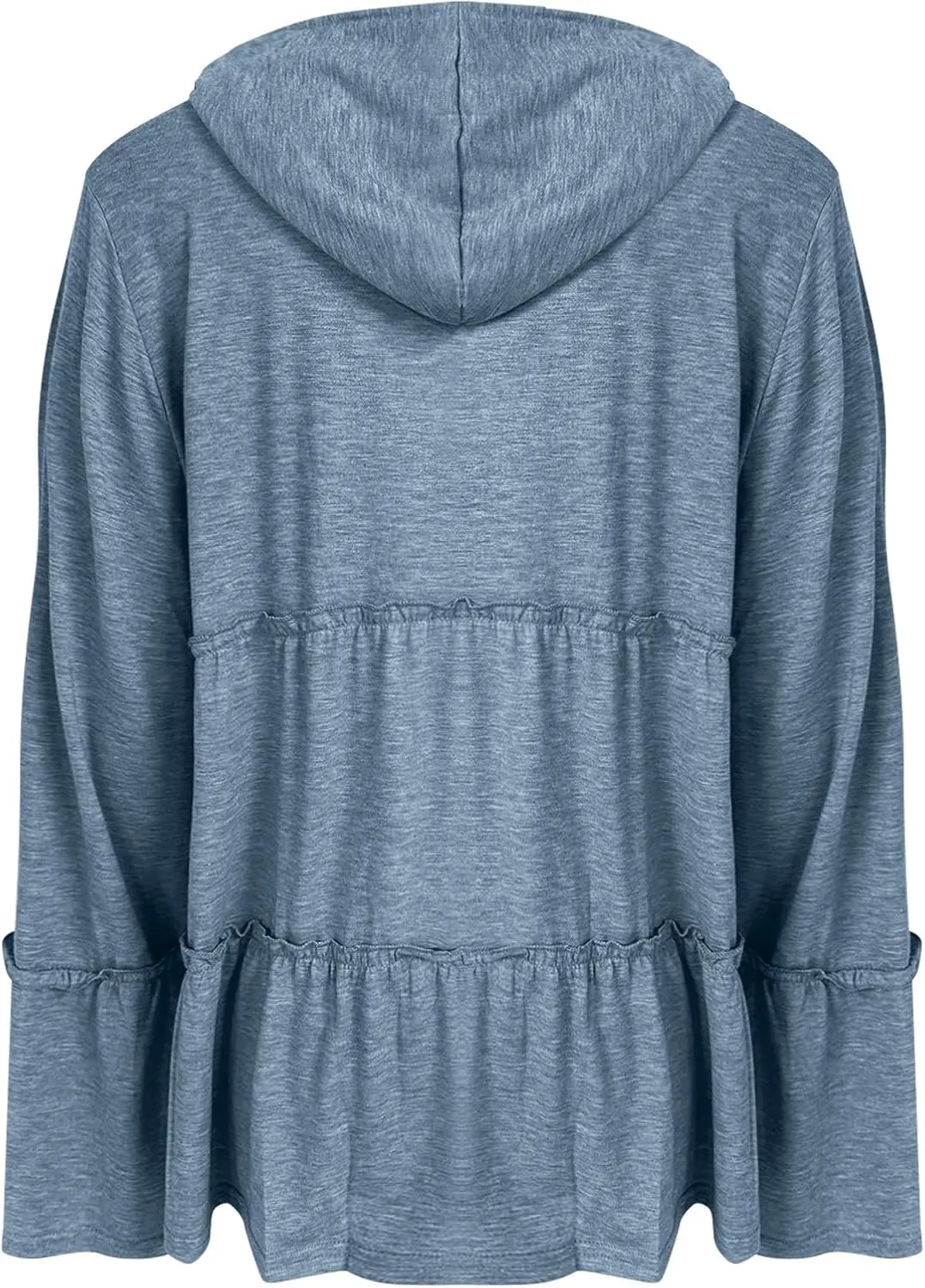 Full Zip Up Hoodie for Women Pleated Flowy Tiered Ruffle Hooded Shirt Lightweight Jacket Long Sleeve Babydoll Top Blouse