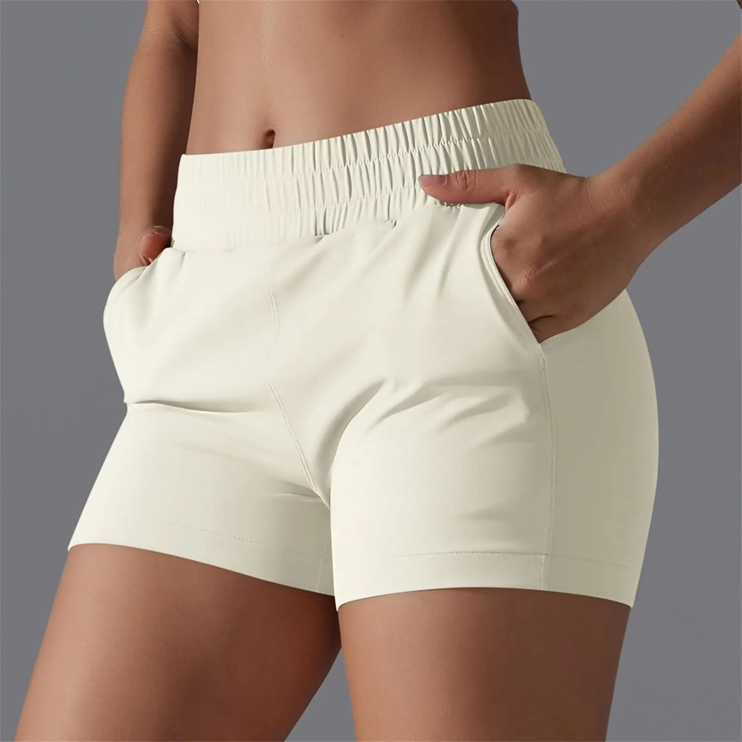 Gcvizuso Shorts for Women High Waisted Quick Dry Pants Athletic Workout Tennis Skirts Flowy Running Solid Short with Pocket