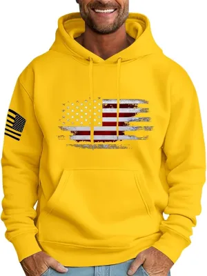 Graphic Hoodies for Men USA Flag Print Sweatshirt Oversized Lightweight Big and Tall Hoodies with Pockets Fall Clothes