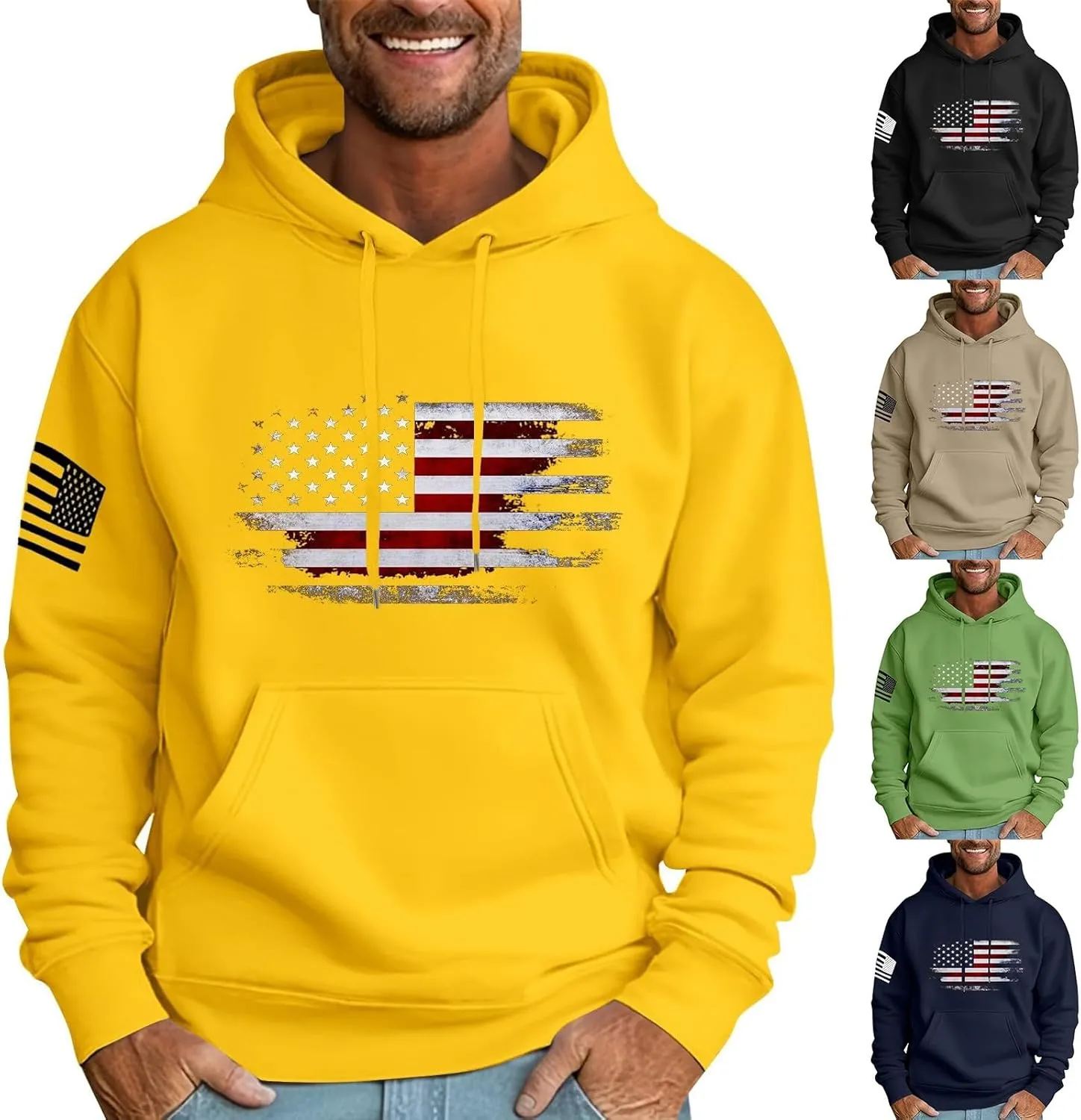 Graphic Hoodies for Men USA Flag Print Sweatshirt Oversized Lightweight Big and Tall Hoodies with Pockets Fall Clothes