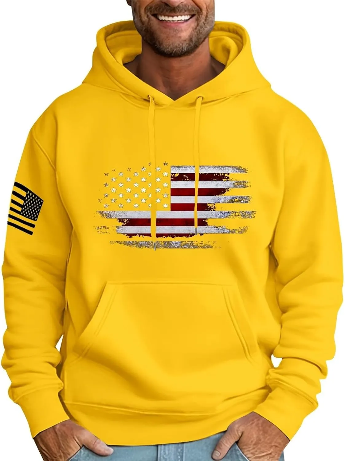 Graphic Hoodies for Men USA Flag Print Sweatshirt Oversized Lightweight Big and Tall Hoodies with Pockets Fall Clothes