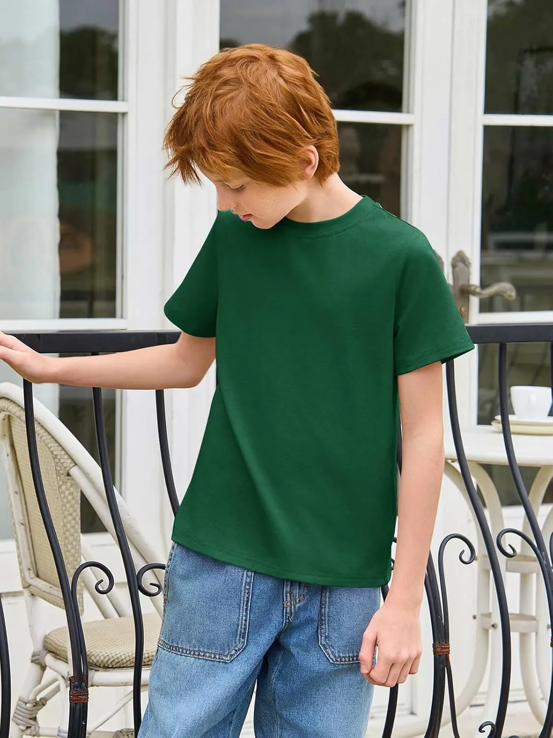Haloumoning Boys T-Shirts Kids Short Sleeve Crewneck Solid Basic Tees Casual Tops 5-14 Years