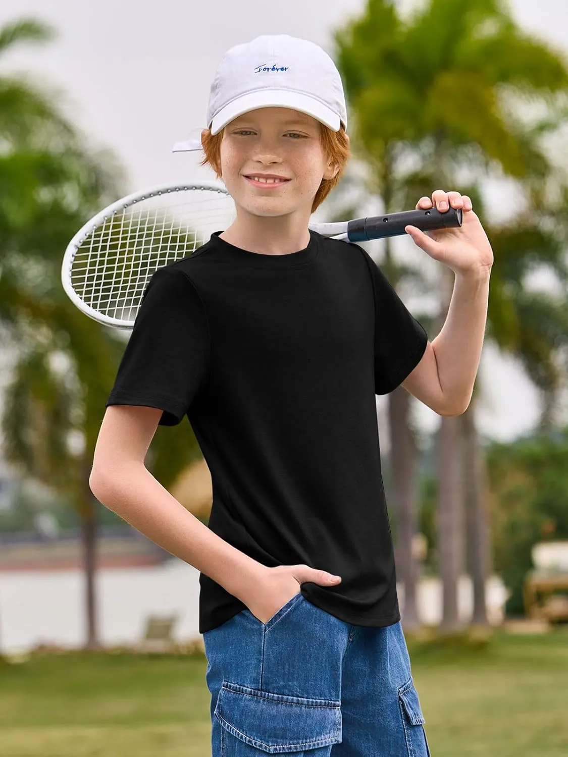 Haloumoning Boys T-Shirts Kids Short Sleeve Crewneck Solid Basic Tees Casual Tops 5-14 Years