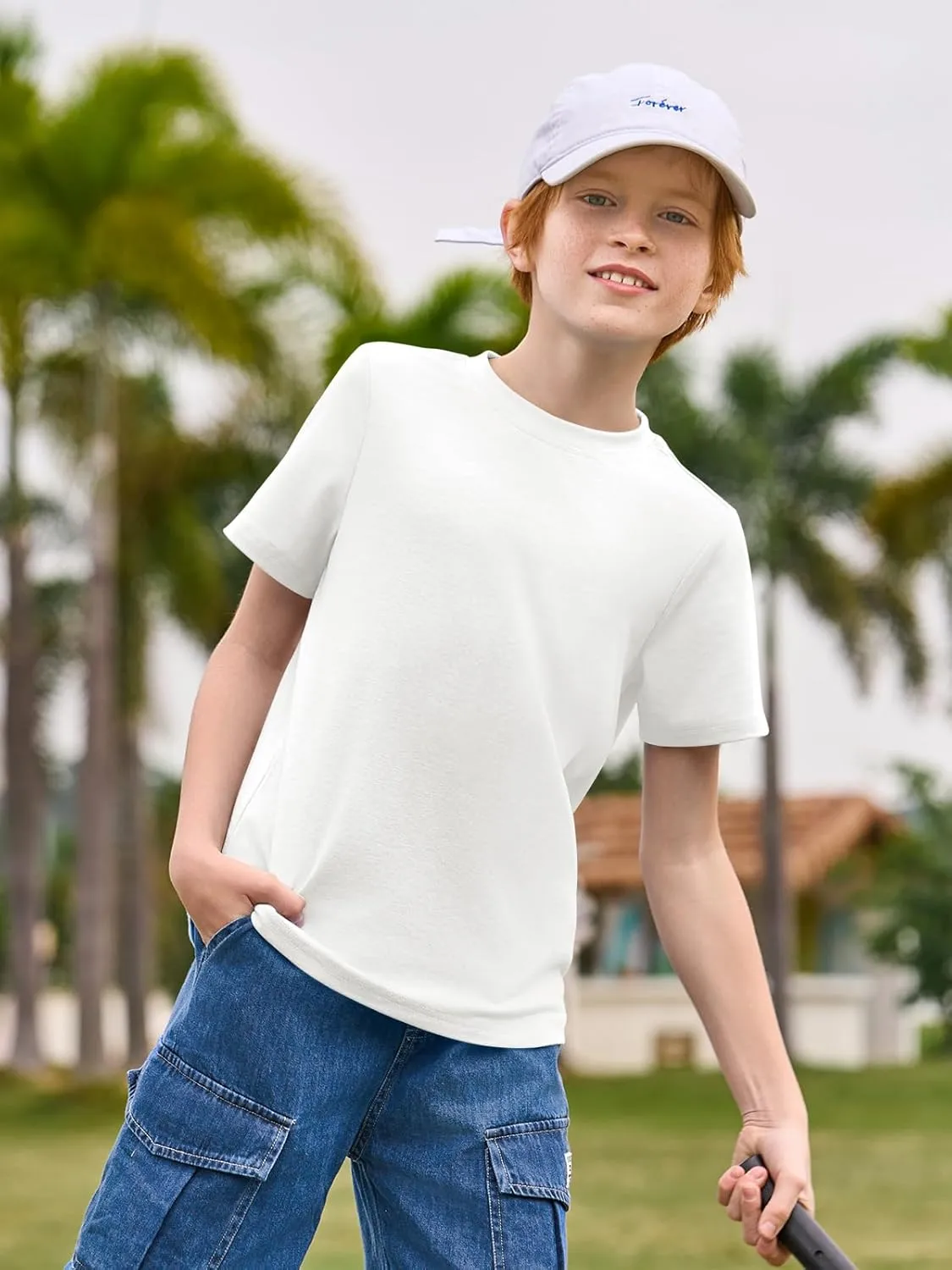 Haloumoning Boys T-Shirts Kids Short Sleeve Crewneck Solid Basic Tees Casual Tops 5-14 Years