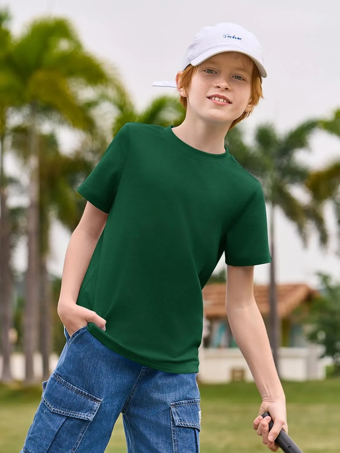 Haloumoning Boys T-Shirts Kids Short Sleeve Crewneck Solid Basic Tees Casual Tops 5-14 Years