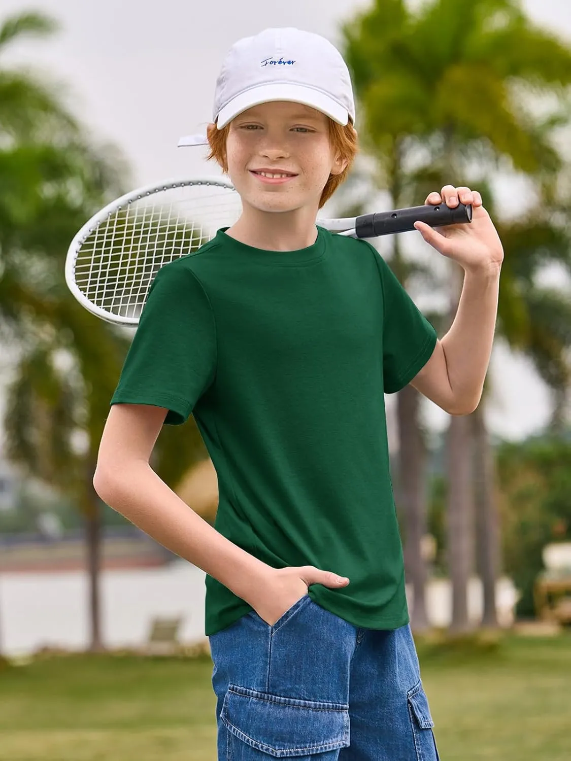 Haloumoning Boys T-Shirts Kids Short Sleeve Crewneck Solid Basic Tees Casual Tops 5-14 Years