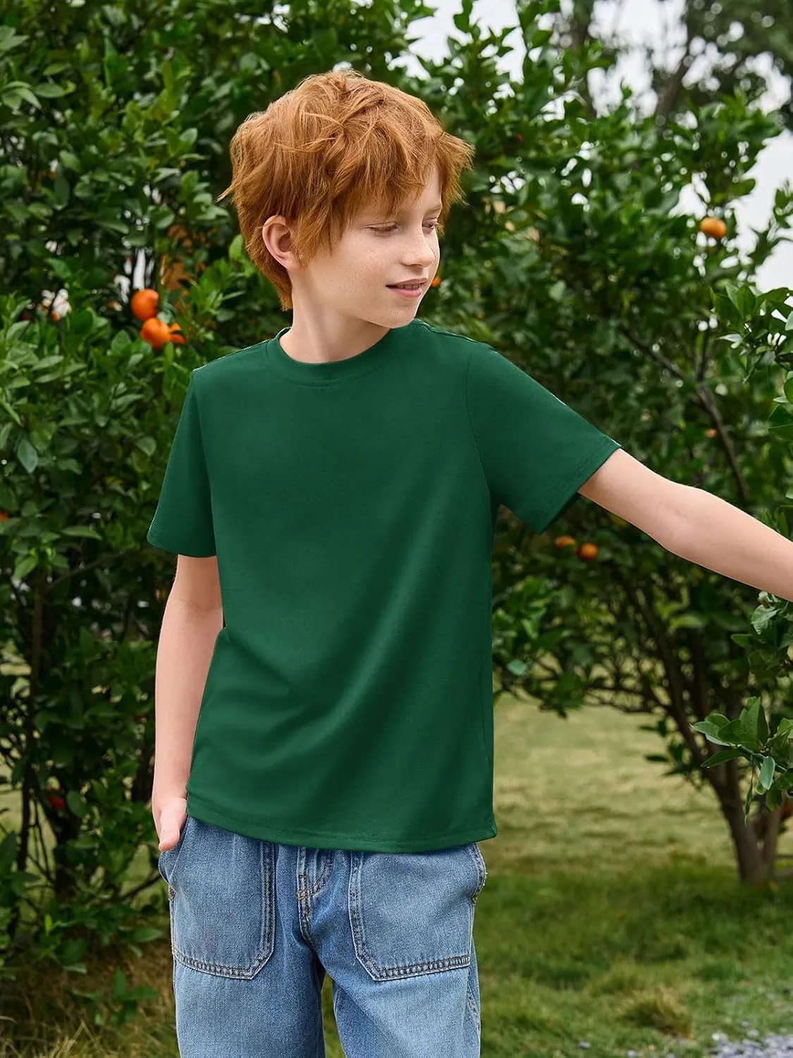 Haloumoning Boys T-Shirts Kids Short Sleeve Crewneck Solid Basic Tees Casual Tops 5-14 Years