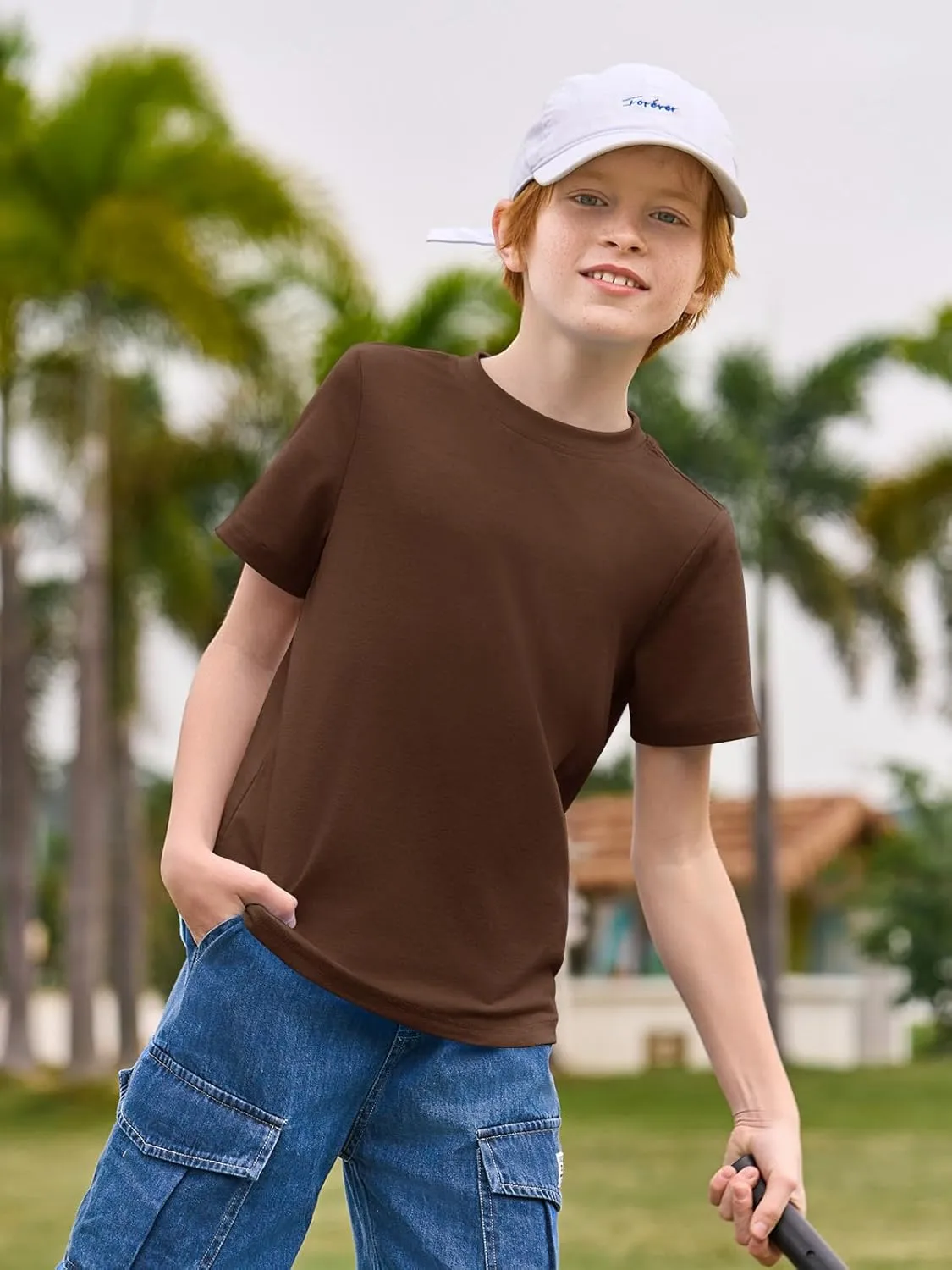 Haloumoning Boys T-Shirts Kids Short Sleeve Crewneck Solid Basic Tees Casual Tops 5-14 Years