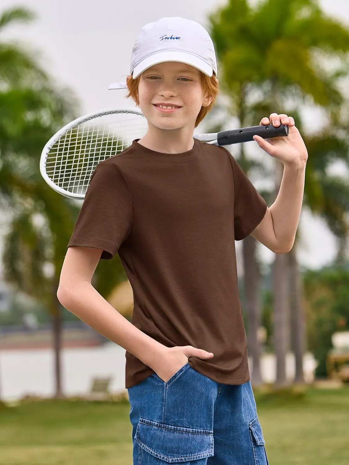 Haloumoning Boys T-Shirts Kids Short Sleeve Crewneck Solid Basic Tees Casual Tops 5-14 Years