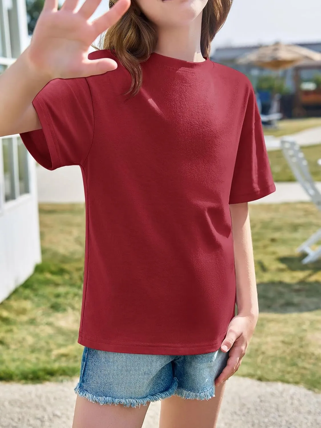 Haloumoning Girls Short Sleeve T Shirts Kids Summer Oversized Tops Casual Crewneck Basic Tees 5-14Y