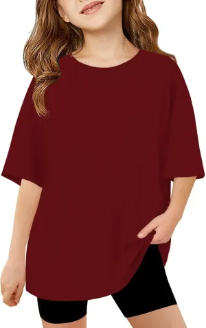 Haloumoning Girls Short Sleeve T Shirts Kids Summer Oversized Tops Casual Crewneck Basic Tees 5-14Y