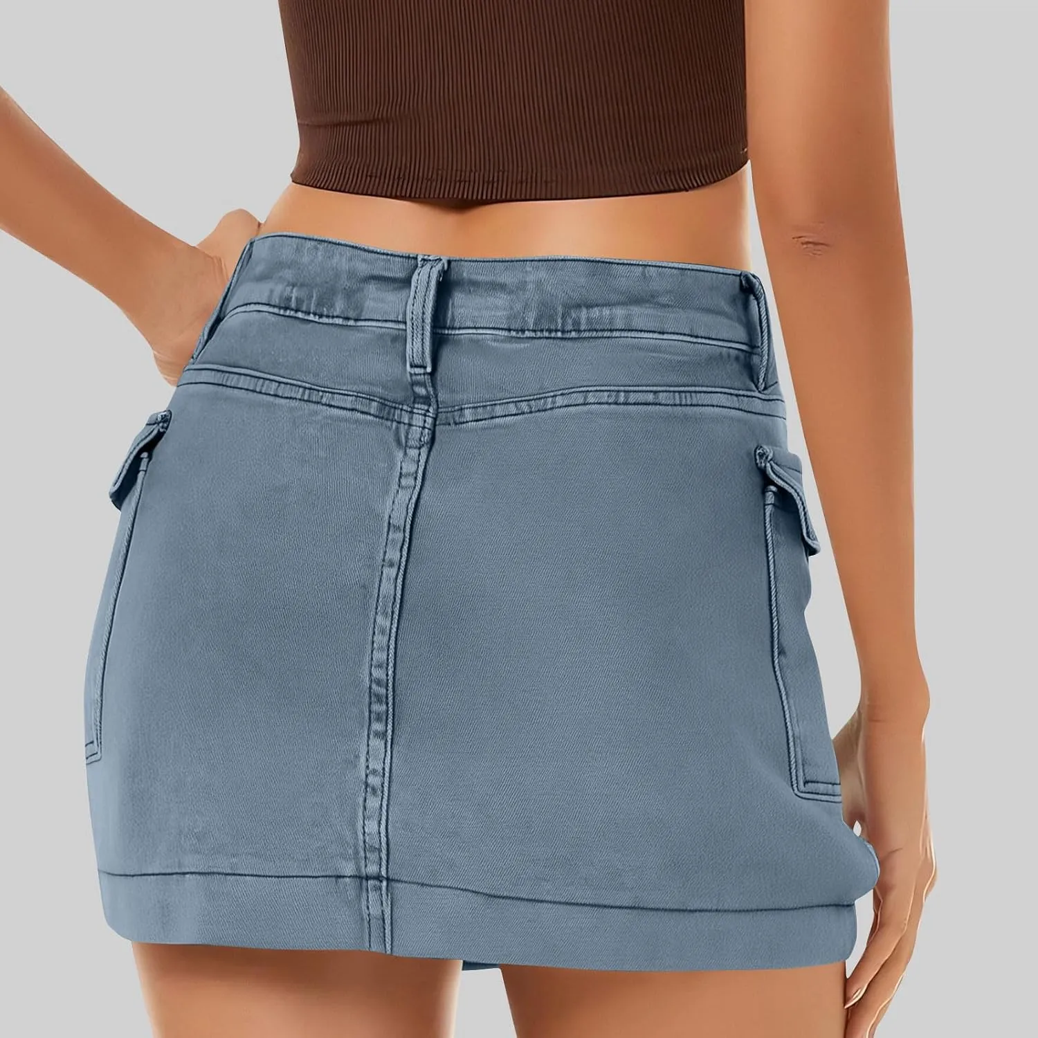 HGps8w Women's Denim Cargo Skirt Classic Zipper Button High Waisted Bodycon Y2K Mini Skirts with Flap Pockets